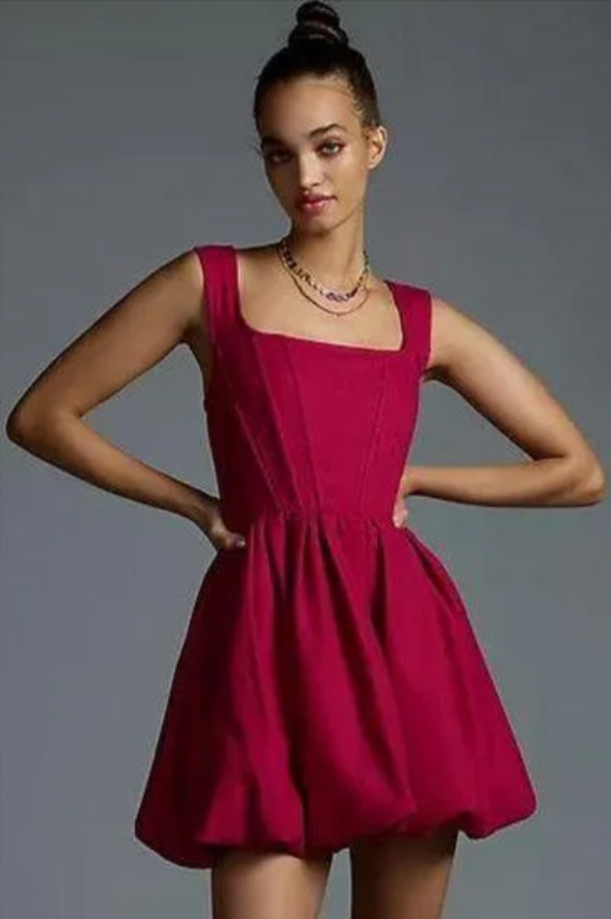 Aureta Studio x Anthropologie Corset Bubble Dress Raspberry Pink Size 4